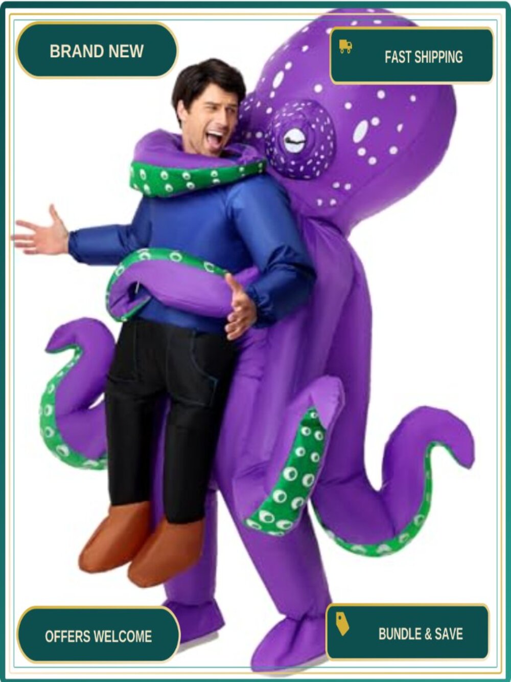 Adult Inflatable Octopus Costume 100% Polyester Blow Up Sea Creature Halloween
